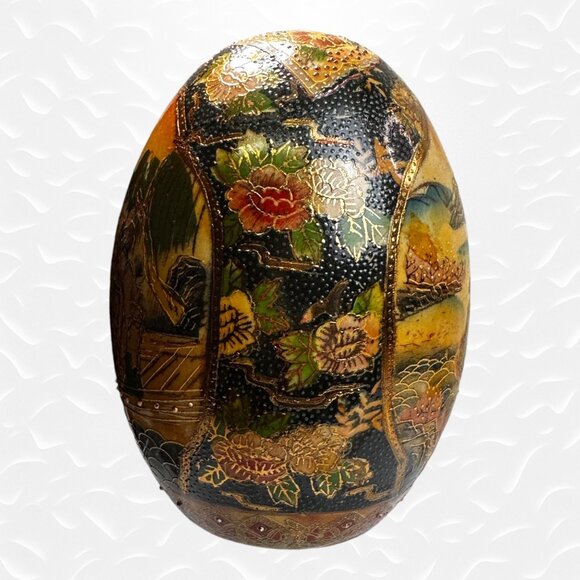 Vintage Satsuma Vase Hand-Painted Chinese Porcelain Egg 6” Tall Traditional - Picture 4 of 11